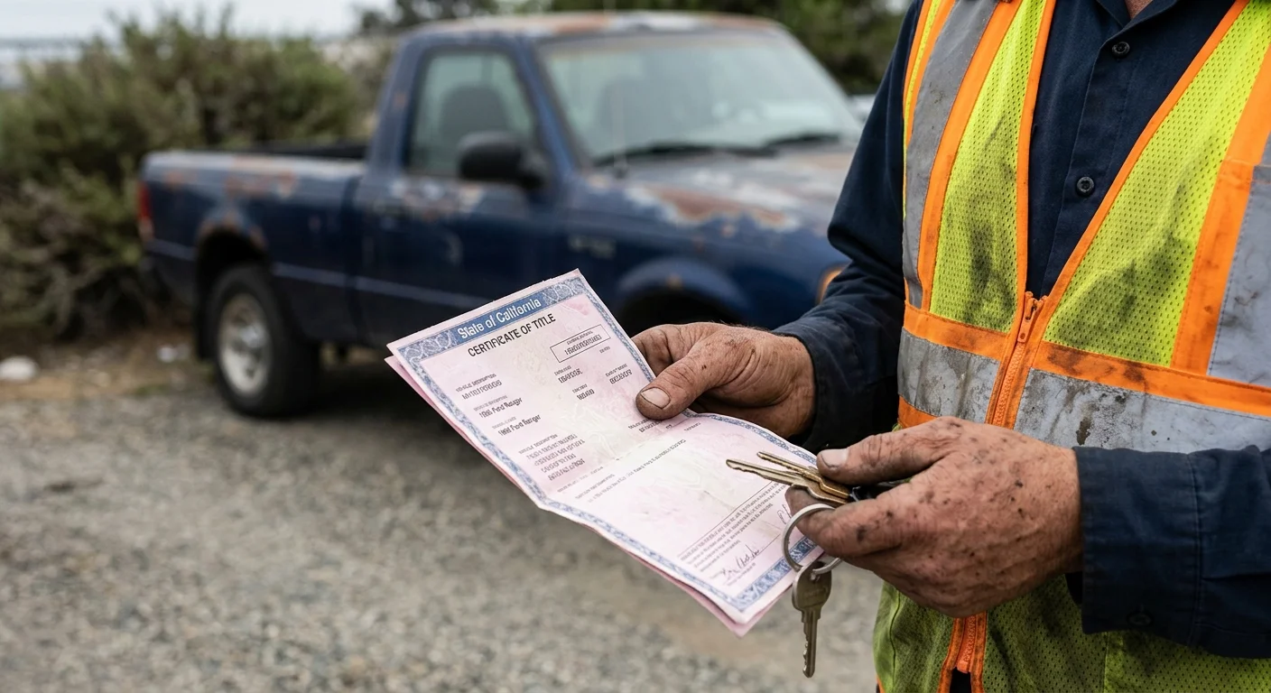 Vehicle title paperwork and car keys on a table, representing the documents needed to junk a car